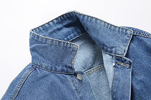 Image of PRIJOUHE Denim Jacket For Men Casual Loose Fit Jean Jackets Long Sleeve Button Down Trucker Coat Distressed Outerwear