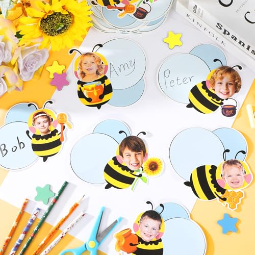 Image of gisgfim 80Pcs Bee Cutouts Summer Honey Bee Decorations Bulletin Board Summer Honeybee Paper Cut-Outs Classroom Decor for Boy Girl DIY Craft Photo Wall Kindergarten Preschool Party Favor Supply