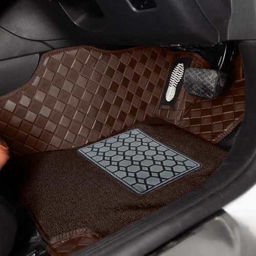 Image of Antiskid Luxurious 9D Car Mat Full Set for Tesla Model Y 2025 | Luxury Leather Dual-Stitch Full Set 9D Car Floor Mat || 100% Waterproof ||Color: Coffee Coffee