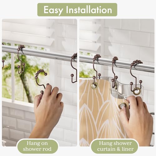 Image of Amazer Shower Curtain Rings, Stainless Steel Shower Curtain Hooks Rings, 12 Pcs Double Glide Shower Rings for Bathroom Shower Curtain Rods Dual Rust-Resistant Shower Hooks, Bronze
