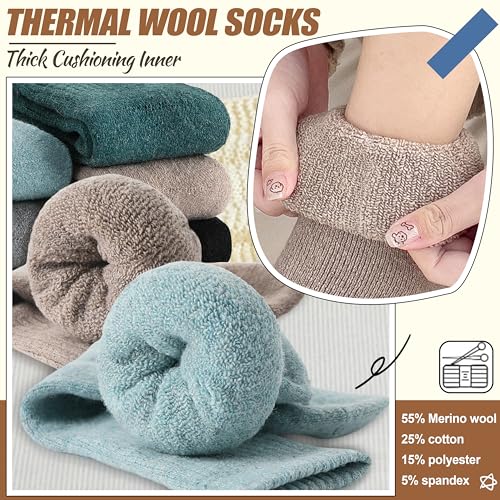 Image of EBMORE 5 Pairs Women Merino Wool Boot Socks Warm Thermal Winter Thick Hiking Cozy Cabin Crew Comfy Socks for Ladies