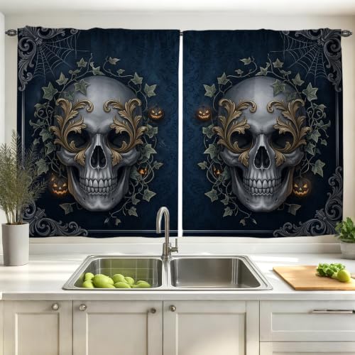 Rideaux gothiques Halloween noirs 106x114 cm pour petite cuisine