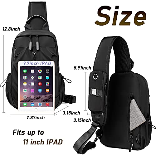 Sling Bag Crossbody Backpack Shoulder Bag For Men Women, Lightweight Adjustable Strap Backpack Sling Backpack For Hiking Walking Biking Travel Cycling Usb Charger Port (Medium-Black) #TOP1