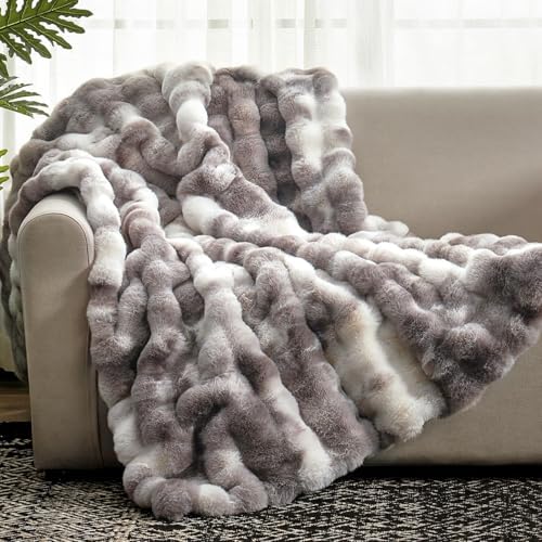 Cozy Bliss Faux Fur Throw Blanket for Couch, Fuzzy Soft Plush Thi...