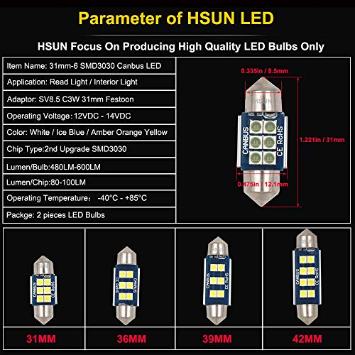 HSUN Foco LED Festoon 31MM Canbus 4 Unidades Azul Hielo miniatura 4