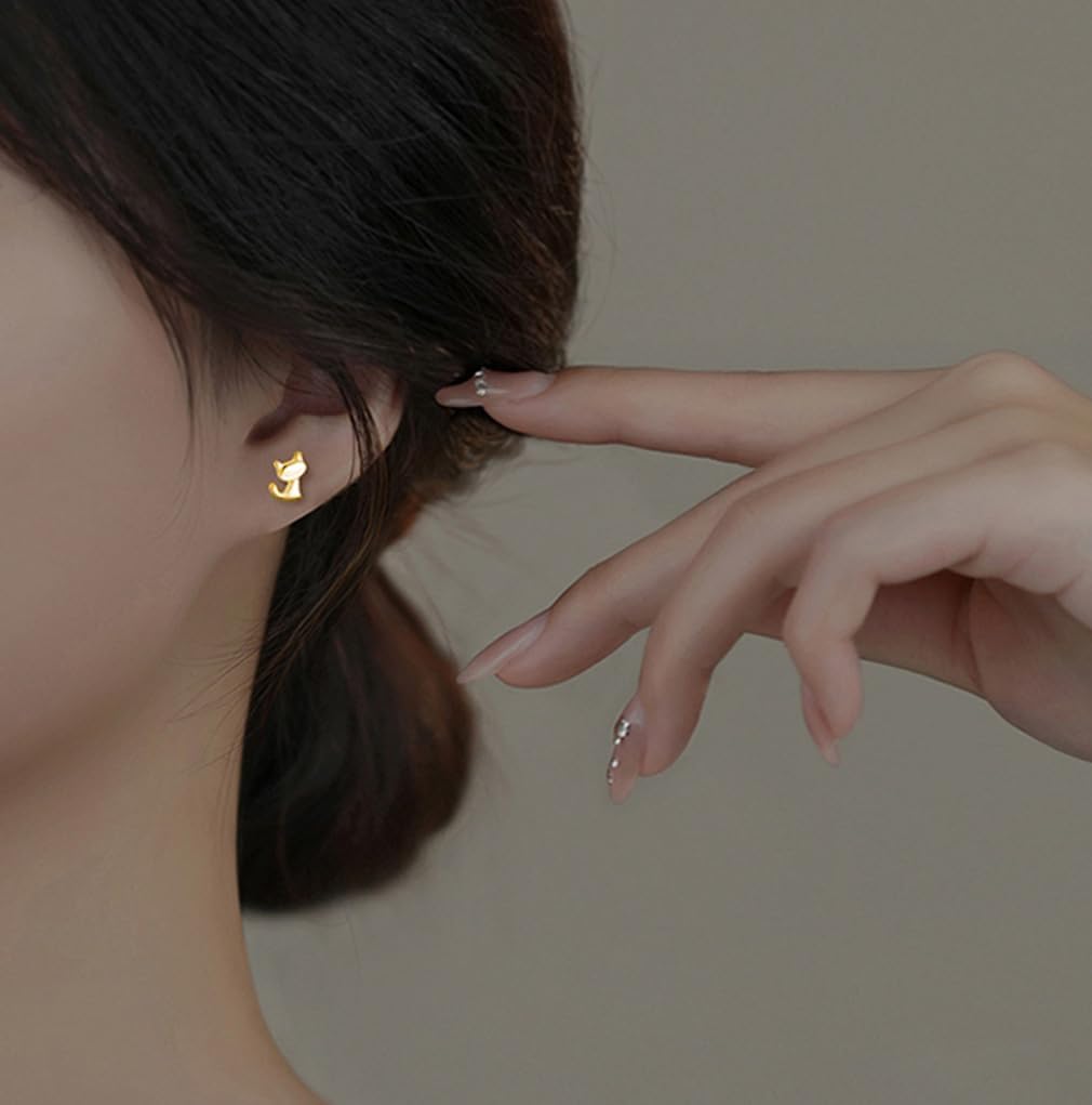 SLUYNZ 925 Sterling Silver Cat Stud Earrings for Women Teen Girls Cute Cat Earrings Studs Animal Earrings Cat Jewelry for Cat Lovers - Image 6