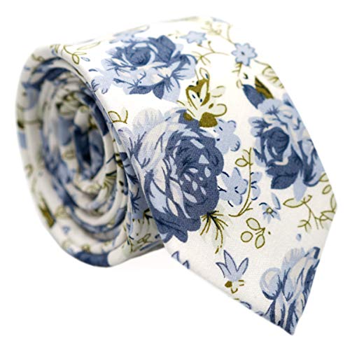 Image of BELLUNO Men's Cotton Floral Skinny Tie, 2.5 inch Width, with Gift Box