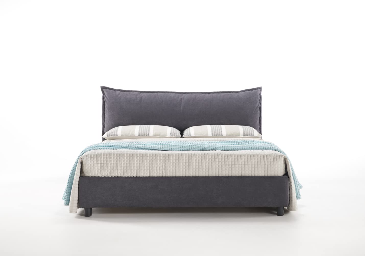 EVERGREENWEB Letto Matrimoniale con Contenitore 160x195 cm, Elegante Struttura Letto Imbottita, Rete a doghe in Legno Inclusa, Moderna Testiera Rivestimento SFODERABILE Tessuto Tortora, Modello ARLES