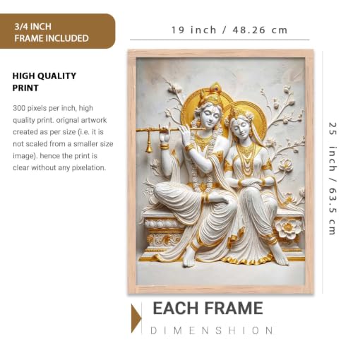 Image of CRAFTLYN Hindu God Wall Art WALL ART Prints Framed Spiritual Religious Paintings for Living Room, Pooja Room, Bedroom, Office, Meditation Room, Home Decor (Radha krishna 1, 19 X25, Brown)