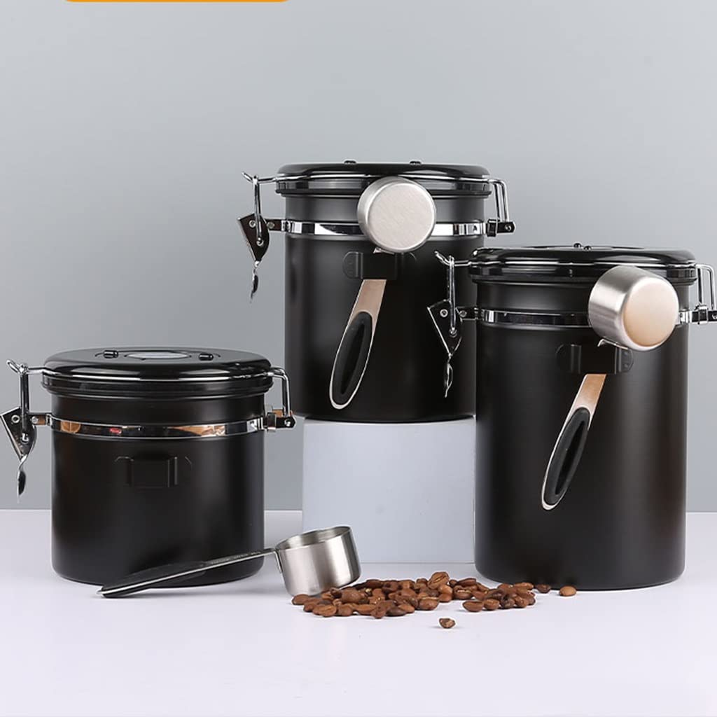 LEIYAN Luftdichter Kaffeebohnen-Behälter, luftdichter Kaffeebehälter mit Schaufel, Edelstahl-Geschmackssparender Halter für Teegläser mit Datumstracker, Küchen-Lebensmittel-Aufbewahrungsbehälter