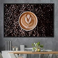 Framed Canvas Wall Art Coffee in The Mornings Coffee Dark Drinks Farmhouse/Country Group Multicolor Photography Realism - 16x24 inches