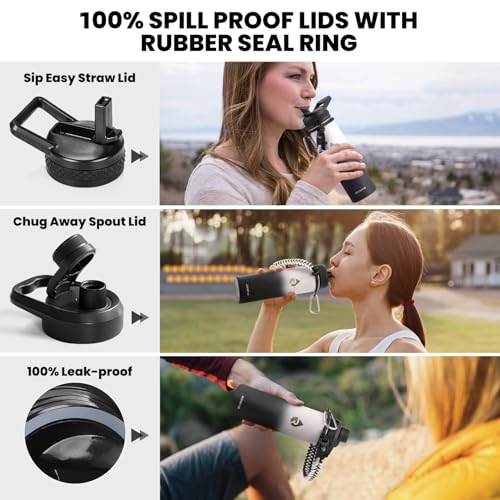 Image of RAYMYLO Insulated Water Bottle 20 oz, Triple Wall Vacuum Stainless Steel (Cold for 24Hrs, Hot for 12Hrs), Leak Proof & Non-BPA, Modern Water Bottle Jug for School with Straw Spout Lids