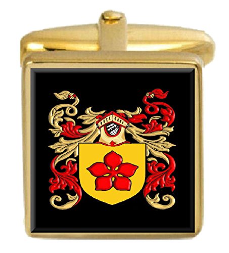 Gemelos de oro con escudo de la familia Vernon de Inglaterra grabados