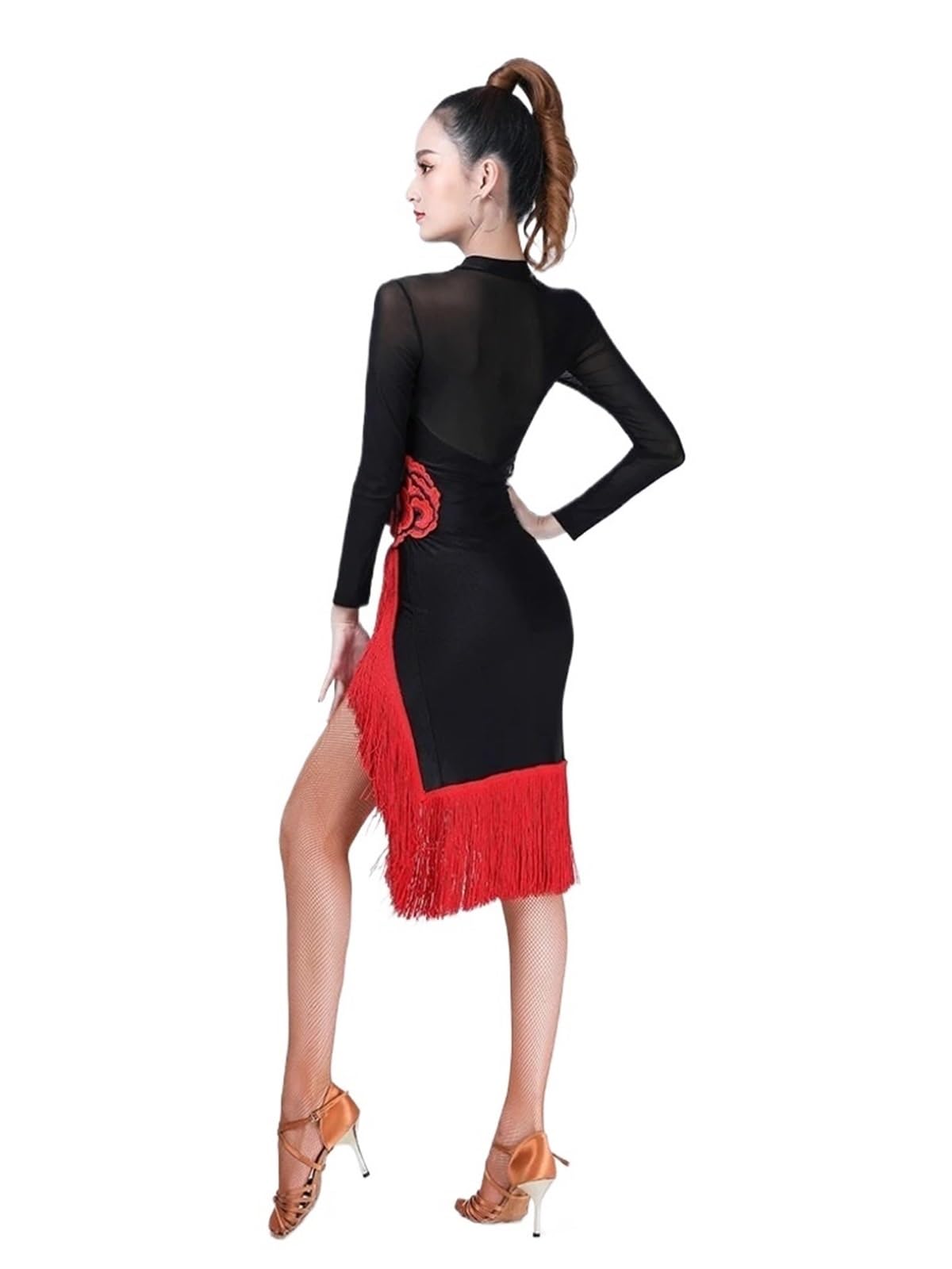 Latin Tanzkleid Langarm Kleid Frauen Kleider Quaste Dance Rock Latin Dancing Girls Kostüm Für Tanz