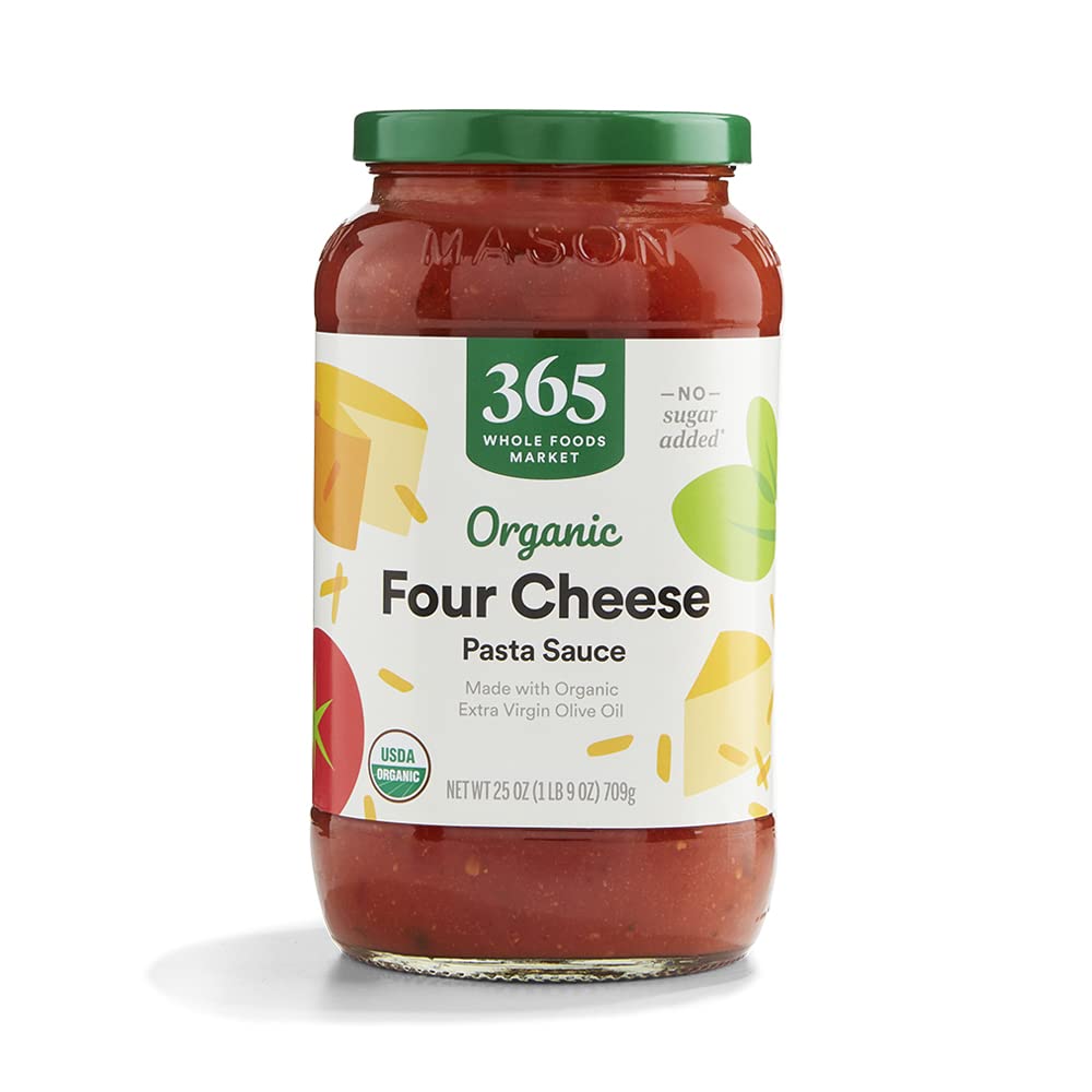 Organic 4 Cheese Pasta Sauce by 365 Whole Foods Market - 25 oz Jar, Rich Cheesy Marinara Blend