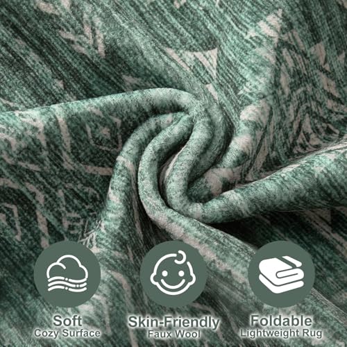 Nakagishi Area Rugs 9x12 Living Room: Washable Boho Large Neutral Modern Soft Farmhouse Green Rug Stain Resistant Indoor Floor Non-Slip Carpet for Women Home Enthusiasts Aged 25-45 - Bedroom Room