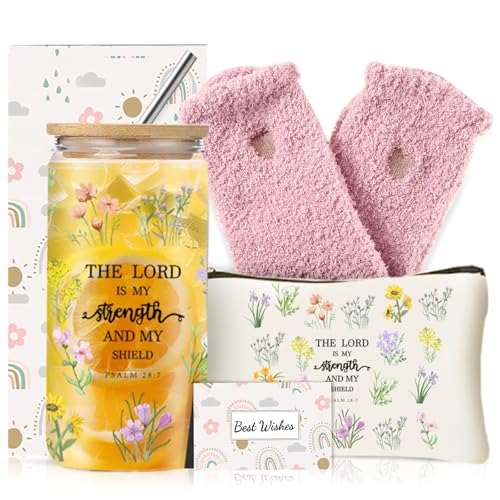 DHQH Christian Gifts for Women, Inspirational Religious Gifts Set with Glass Cup Socks, Birthday Easter Mothers Day Presents Ideas for Friends Grandma Wife Sister