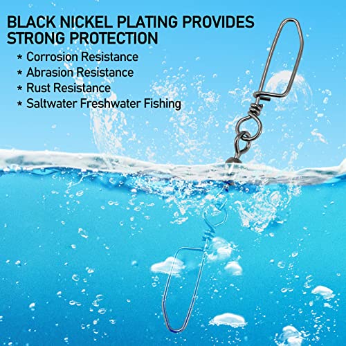 Alwonder 30PCS Double Snap Swivels, Trolling Planer Board Line Release Clips, High Strength Stainless Steel Coastlock Snaps with Black Nickel Coating, Saltwater Barrel Swivels Connector #1 * 4-121LB