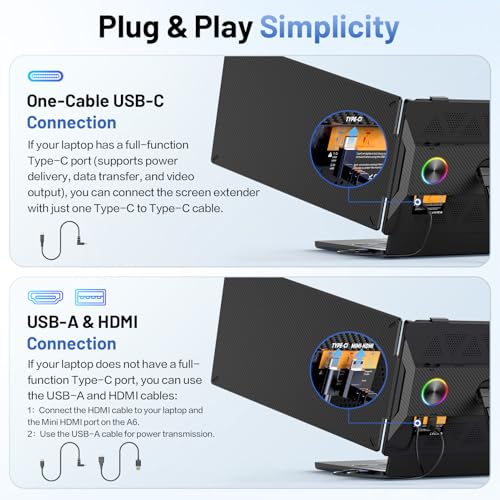 Image of Laptop Screen Extender, 14 inch FHD 1080P Portable Monitor for Laptop with 100% sRGB, Dual Screen Extender for Laptop 13-17.3 inch, Plug & Play External Monitor, Business Travel & Home Office