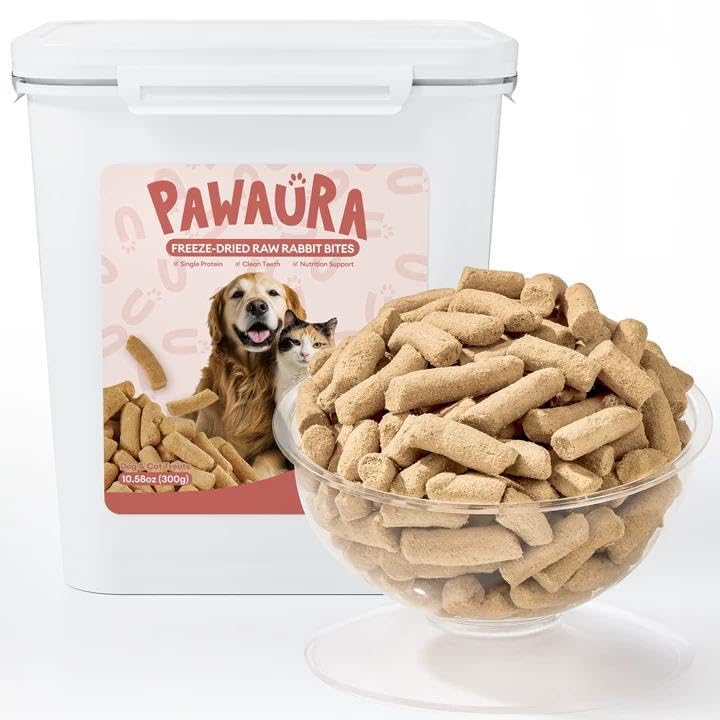Freeze-Dried Raw Rabbit Treats & Food for Dogs & Cats - 97% Meat & Organs - Single Ingredient Rabbit Mini Nibs - Grain-Free Dog & Cat Food Topper, Mixer or Snack - 10.58 oz
