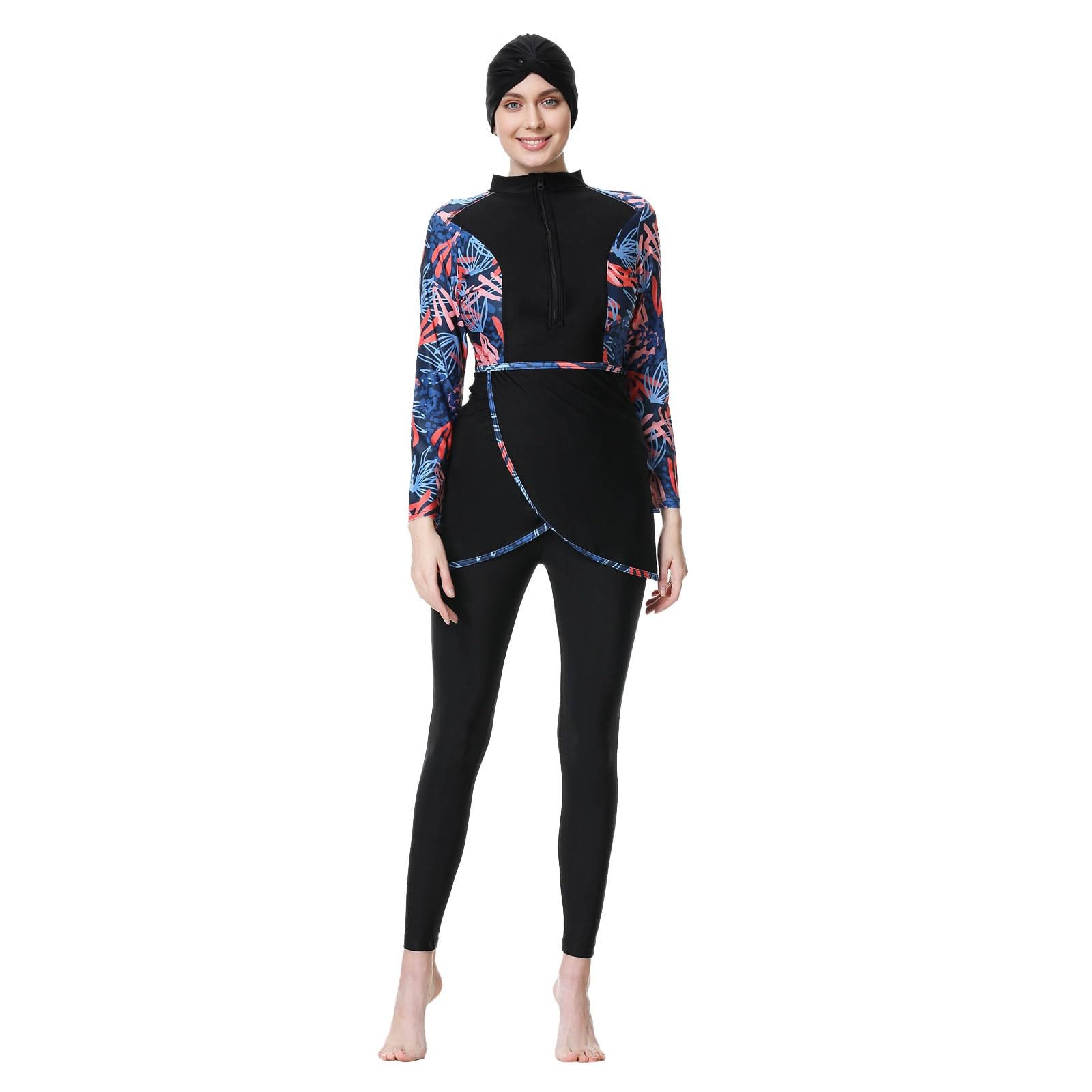 Generisch Rashguard - Costume da bagno a maniche lunghe con costume da bagno e berretto, tankini da donna, attività in spiaggia