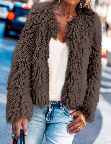 Aoang Women's 2025 Winter Coats Fleece Cropped Jacket Faux Fur Long Sleeve Shaggy Warm Outerwear Fall Clothes2
