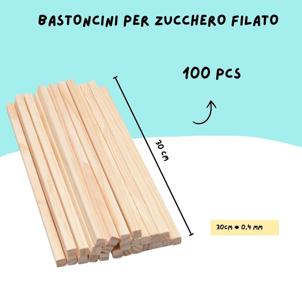 SEMAR | Zucchero per zucchero filato - 4 GUSTI di ZUCCHERO aromatizzato (1conf /100gr cad) + 100 bastoncini OMAGGIO (Fragola/Cola/Frutti di Bosco/Mela Verde)