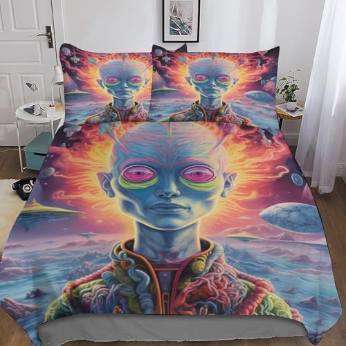 Skull Alien,Space Monsters Juego De Funda De Y Almohada Edredón Para Jóvenes Y Adultos,Kids Galaxy...