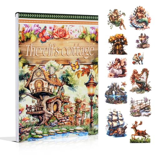 The Elfs Cottage Sticker Book for Journaling, 20 Sheets Precut PE...
