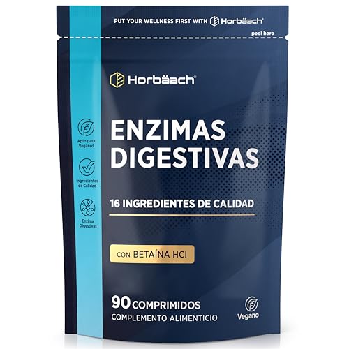 Enzimas Digestivas Potentes | Complejo con Amilasa, Proteasa, Lactasa, Lipasa y Celulasa | 90 pastillas veganas | Horbaach