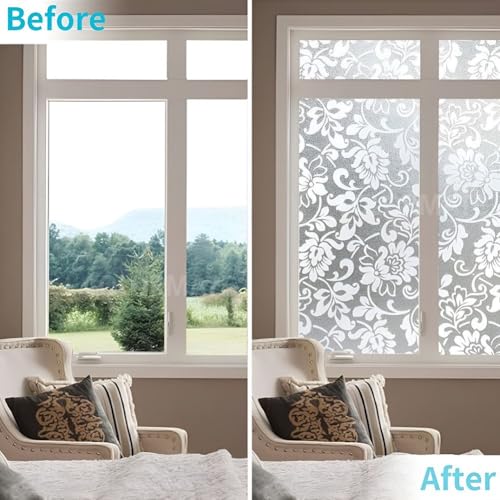 Image of COLORMATE Premium Vinyl Stained Frosted Window Glass Film (18x360 Inch) - Self-Adhesive Wallpaper Sticker Opaque Tint Cling for Window Glass Privacy Cover, Door, Office, Home.| Anti-UV. White Flowers