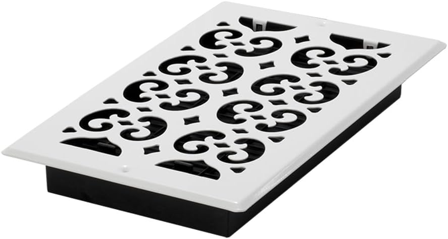 DecorGrates S610W-WH Scroll Design 6x10 White Wall Ceiling Register - Rust-Proof Damper, Easy Install