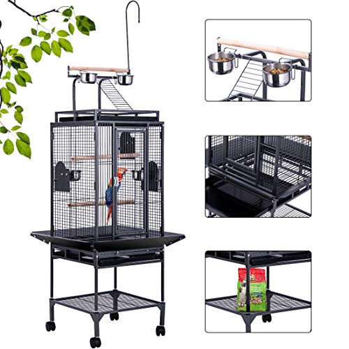 VIVOHOME 72 Inch Wrought Iron Large Bird Cage with Play Top and Rolling