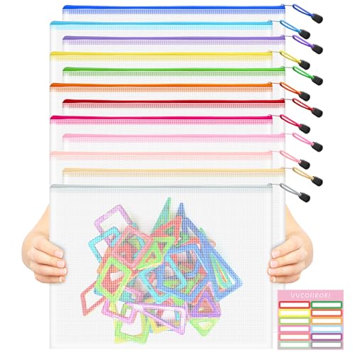 Image of 12pcs Mesh Zipper Pouch Bags, A3 12x17 Inches, 12 Colors Zipper Pouches for Organizing, Board Game Storage, Travel, School Office