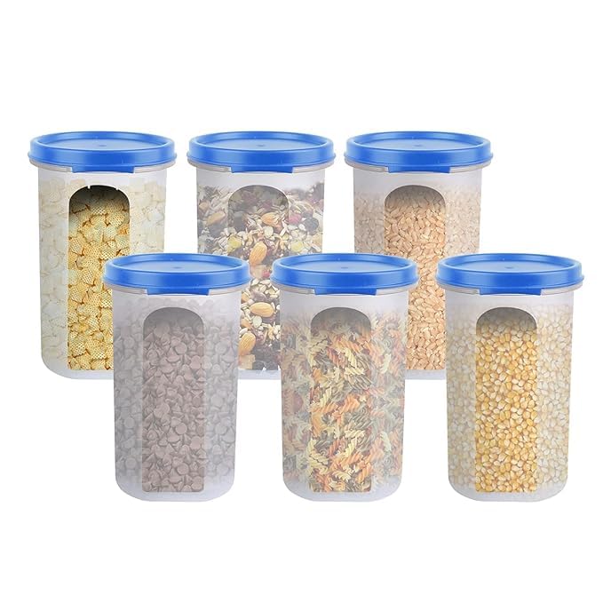 Image of LUXART Round Modular Container Set | Airtight Plastic Kitchen Storage Jars | Pack of 6 | BPA-Free Food Grade Material for Fresh Pulses | Spices & Snacks, Stackable Space-Saving Design |