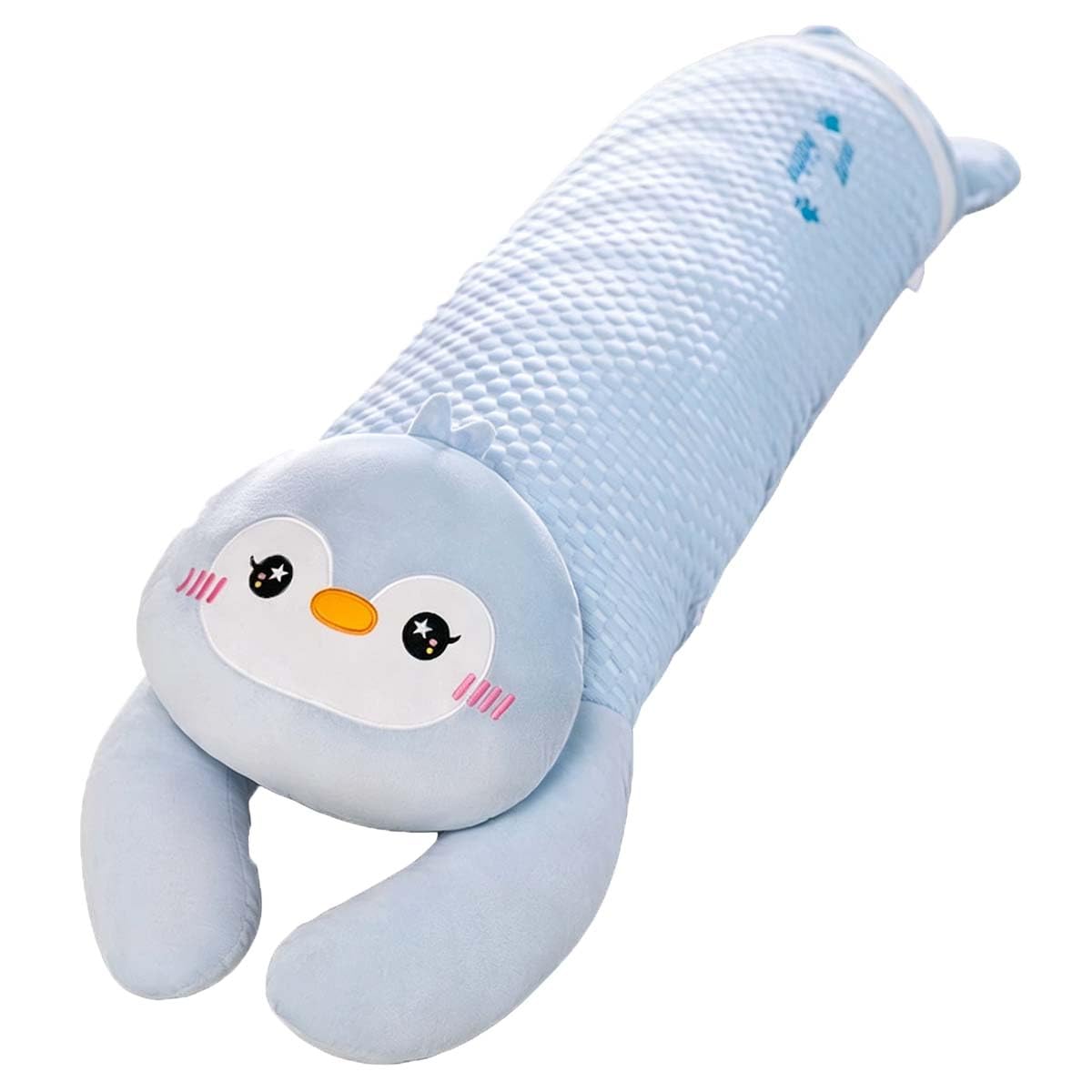 Eashaoo Long Plush Cute Body Pillows,Upgrade Ice Silk Cooling Cuddle Stuffed Animal Shaped Bed Support Body Pillow, Cute Sleeping Throw Cushion Soft Cotton Plushies (85cm/33.4",Blue Penguin)