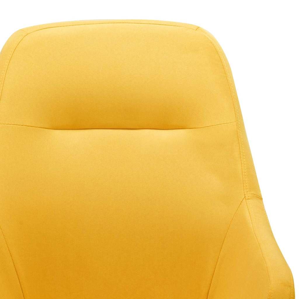 Fotel bujany, musztardowo-żółty, materiał z drewnianymi podłokietnikami i podnóżkiem, do salonu, sypialni, na balkon, ergonomiczny, stabilny, wygodny, fotel relaksacyjny, huśtawka, lounge, do