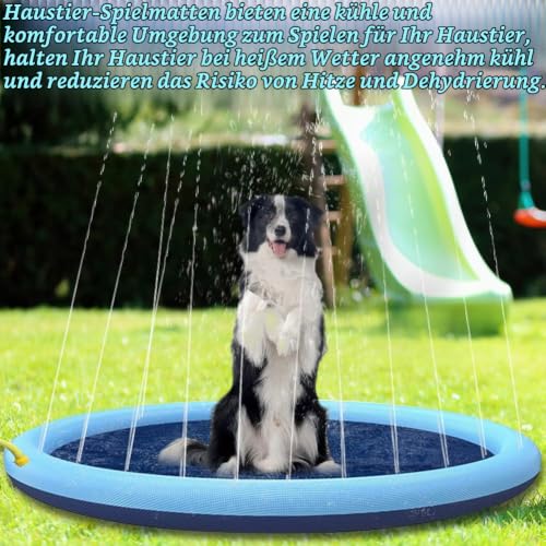 Wassermatte für Hunde, XiXiRan Splash Pad, Blu 100 * 100cm, Wasserspielmatte mit Sprinkler, Wassersprinkler Kinder Outdoor, Sprinkler Pad Non-Slip, Hundepools, Wasserspritzmatte für Hunde