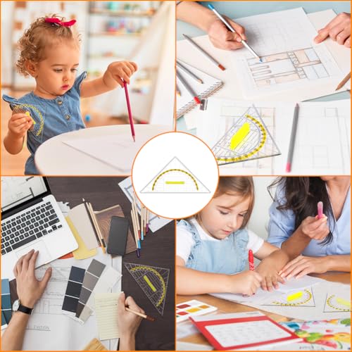 Vicloon Geodreieck mit Griff, 4 Stück Geometrie Dreieck Lineal Set, Kunststoff Geodreieck 16cm, Zeichendreieck Winkelmesser Set Plastik Geometriedreieck für Studenten Büro Designer Malerei Schule