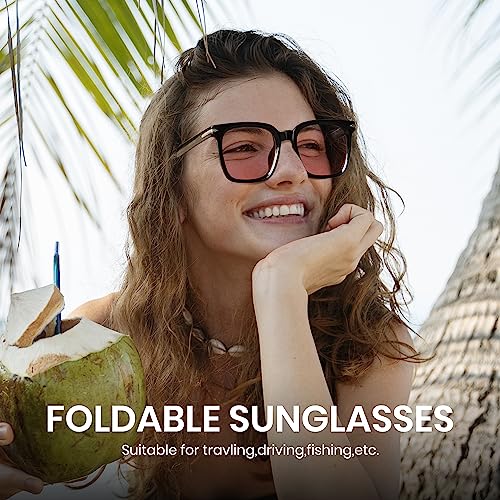 Cyxus Folding Sunglasse for Women Men UV400 Protection Easy Carry Foldable Sunglasses For Driving Golf Campping Pink.3