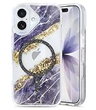 Teayoha Glitter Case for iPhone 17, Luxury Shiny Bling Sparkly Phone Cover, Wireless Charge Compatible with MagSafe,Cute Marble 3D Gold Foil Accents Clear Cover for Women, Girls - Black