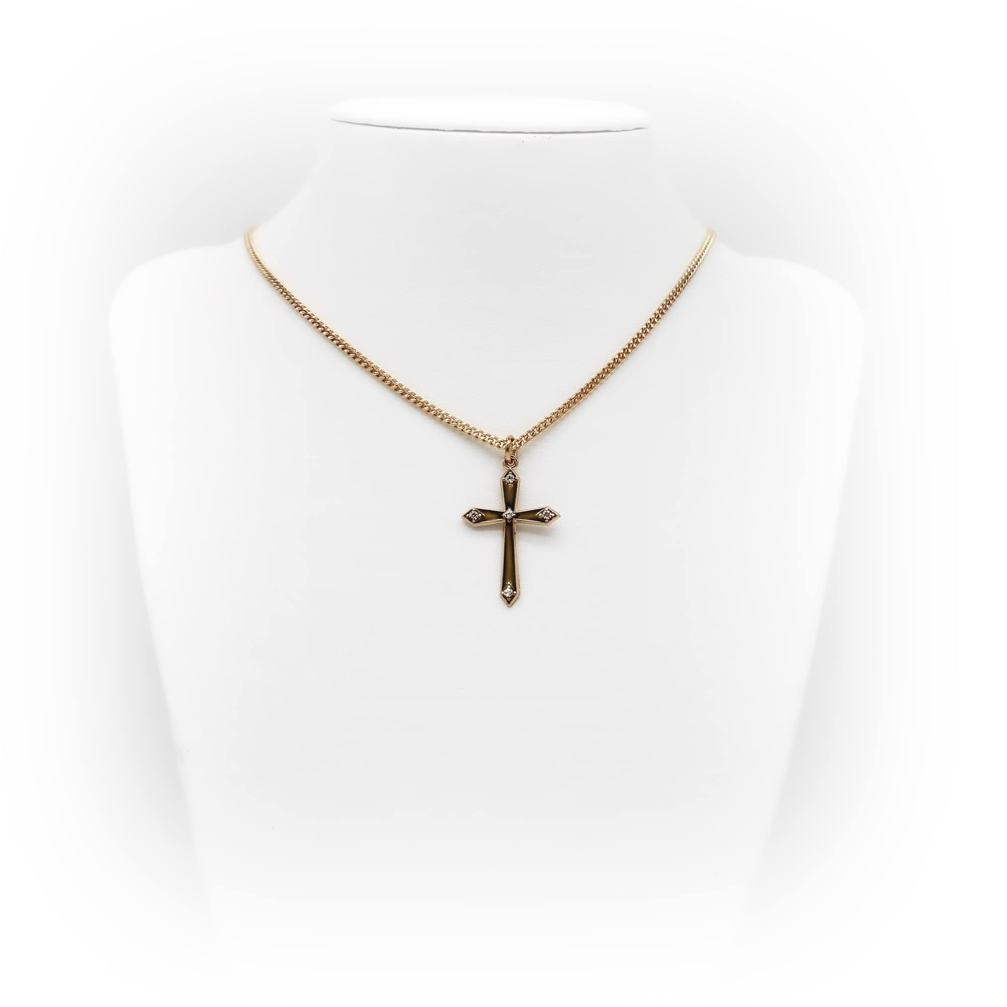 Fratelli Bonella | Collana con Croce in Argento 925 - punti luce in Cristallo Swarosky - finitura placcata in oro 16 Kt – Girocollo da 45 cm in Argento Inossidabile | Made in Italy