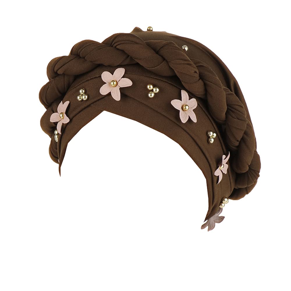 Jdyaoying Women's Coffee Chemo Cancer Muslim Hat Cap Flower Hair Cover Wrap Turban Cap For