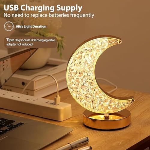Image of K D 3D Crystal Star Night lamp | USB Powered Star Light Decorative Lamp for Bedroom, Living Room & Gifts with USB Powered (Crystal Moon Light)