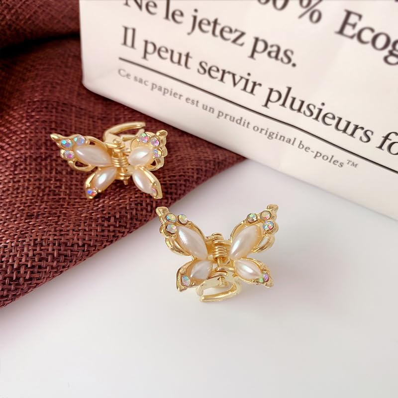 Butterfly Hair Clips, Mini Hair Claws, 2 PC Small Hair Jaws for Party Wedding Daily Gold Hair accessories for Women Ladies Bridesmaids