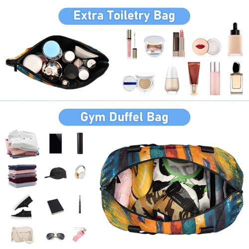 ALAZA Sports Duffel Bags with Toiletry Bag Set,Landscape Architecture Travel Duffel Bags Multi Pockets Weekend Bag4