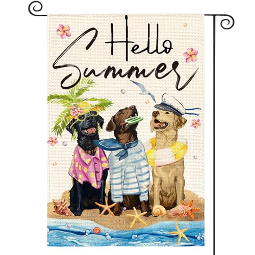 AVOIN colorlife Hello Summer Sea Beach Dogs Garden Flag 12x18 Inch