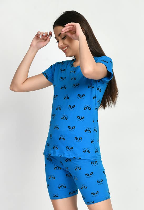 Image of IndiWeaves Cotton Printed Tops and Shorts Set Night Suit for Women (Pack of 3) Pink::Caret::Blue