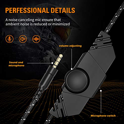 Kikc V3 Gaming Headset voor Xbox One/PS4/Nintendo Switch/PC/Laptop,3,5 mm Stereo Hoofdtelefoon met ruisonderdrukkende microfoon en volumeregeling -zwart + oranje - Afbeelding 5