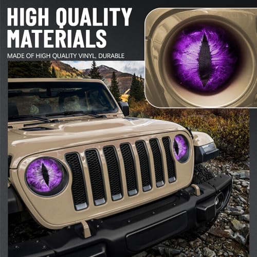 Image of 2PCS Beast Eyes Headlight Decals, 3D Stereo Eyes Headlight Decal Stickers, Car Body Window Bumper Decoration Stickers, Car Accessories Round Headlight Decal for Jeep Wrangler (Purple)